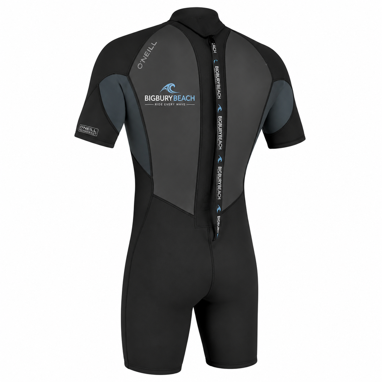 BIGBURYBEACH Men's Short Sleeve Wetsuit Black Grey Surf Suit